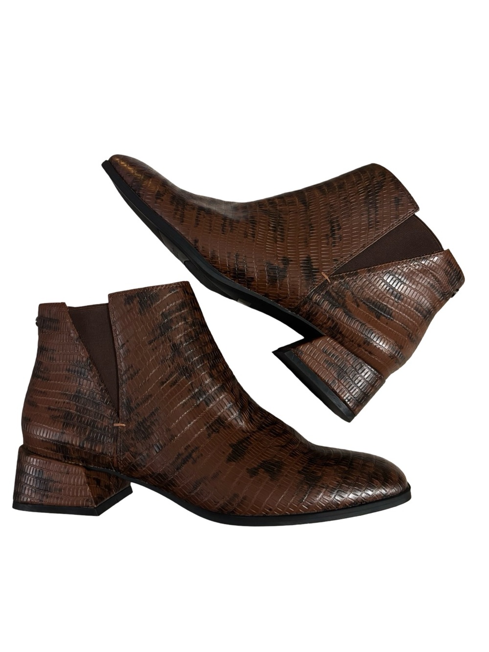 Franco Sarto Nico Espresso Brown Snake Embossed Finished Bootie